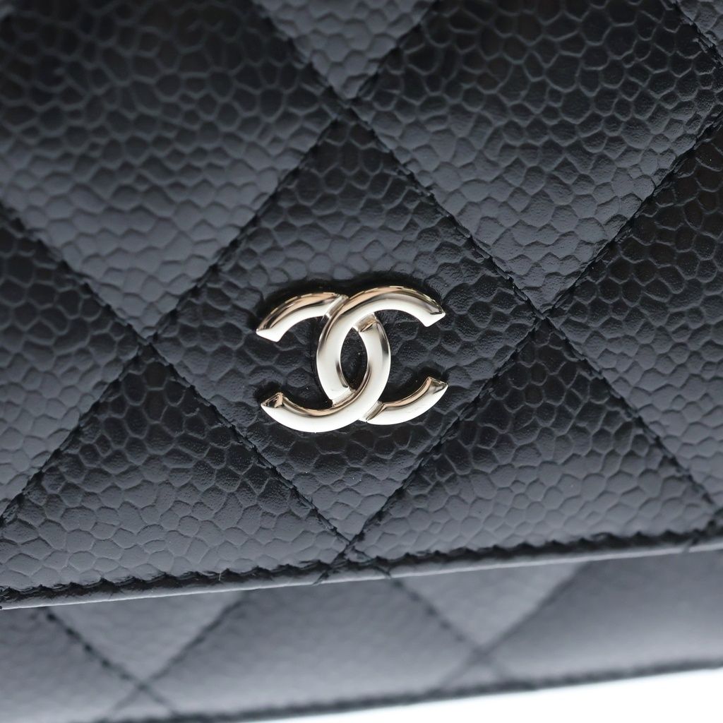 Chanel Classic Chain Wallet Shoulder Bag Black Caviar Leather Silver — view 6