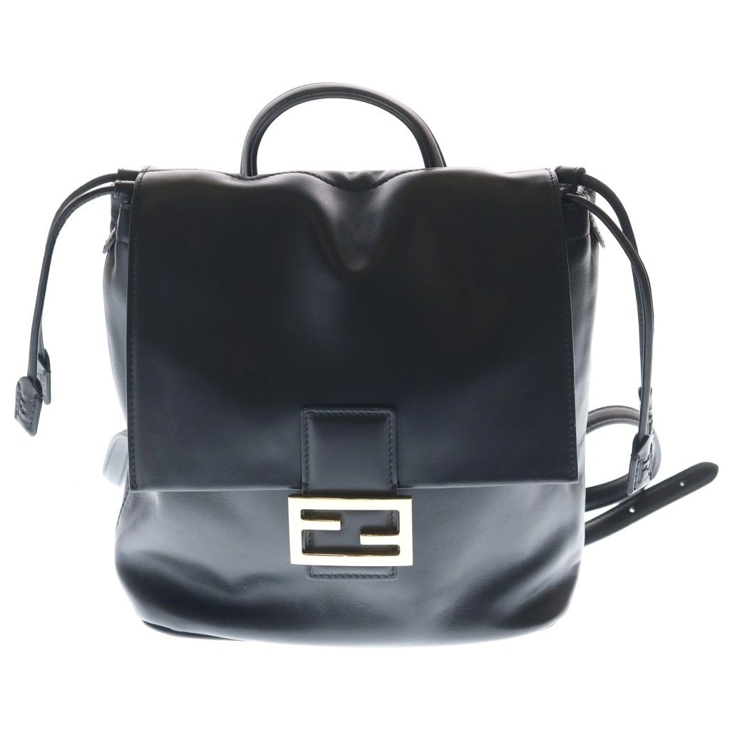 Fendi Baguette FF Logo Backpack Black Leather Gold