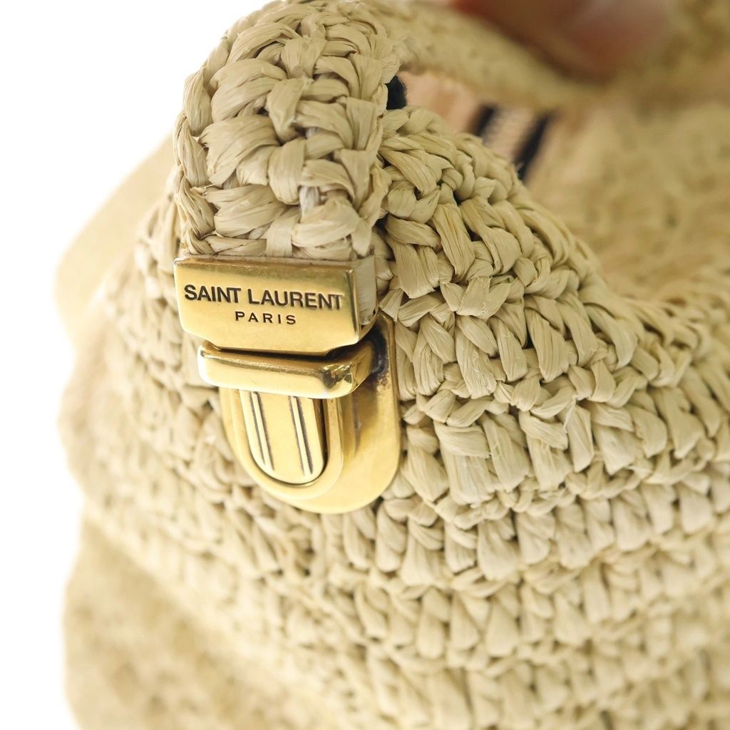 Saint Laurent Paris Raffia Cross Belt Bag Basket Beige Gold — view 6
