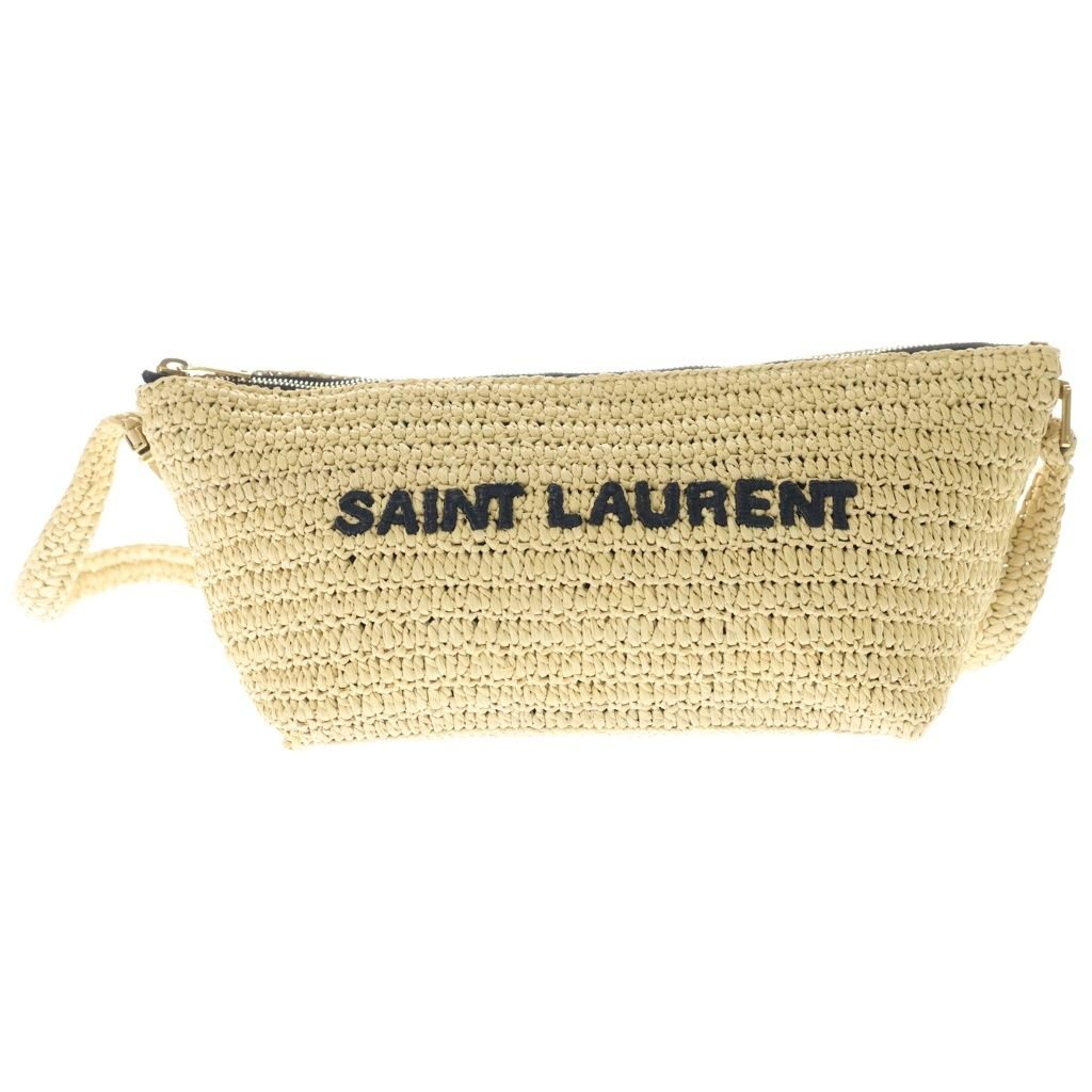Saint Laurent Paris Raffia Cross Belt Bag Basket Beige Gold