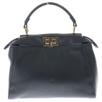 Fendi Peekaboo Leather Gold 2-Way Shoulder Bag Black — view 2