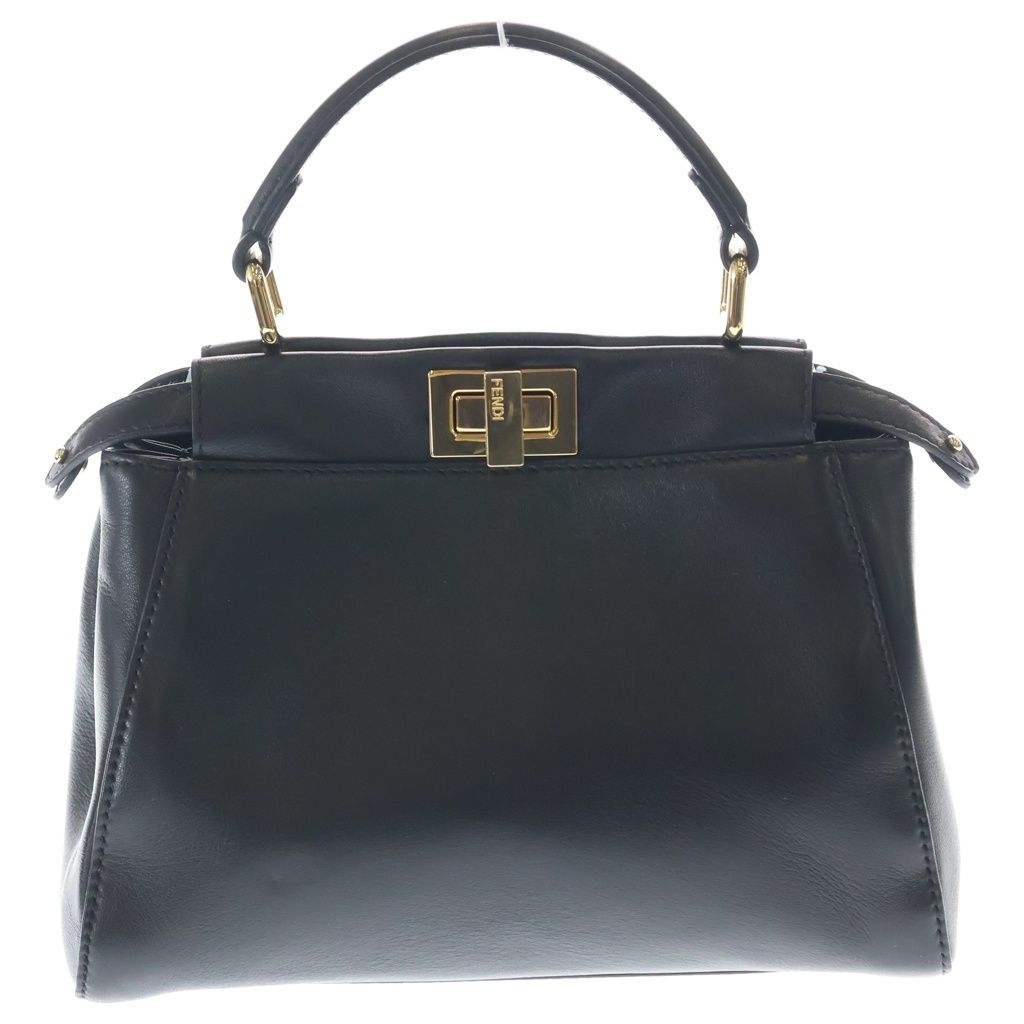 Fendi Peekaboo Leather Gold 2-Way Shoulder Bag Black