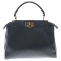 Fendi Peekaboo Leather Gold 2-Way Shoulder Bag Black