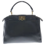 Fendi Peekaboo Leather Gold 2-Way Shoulder Bag Black