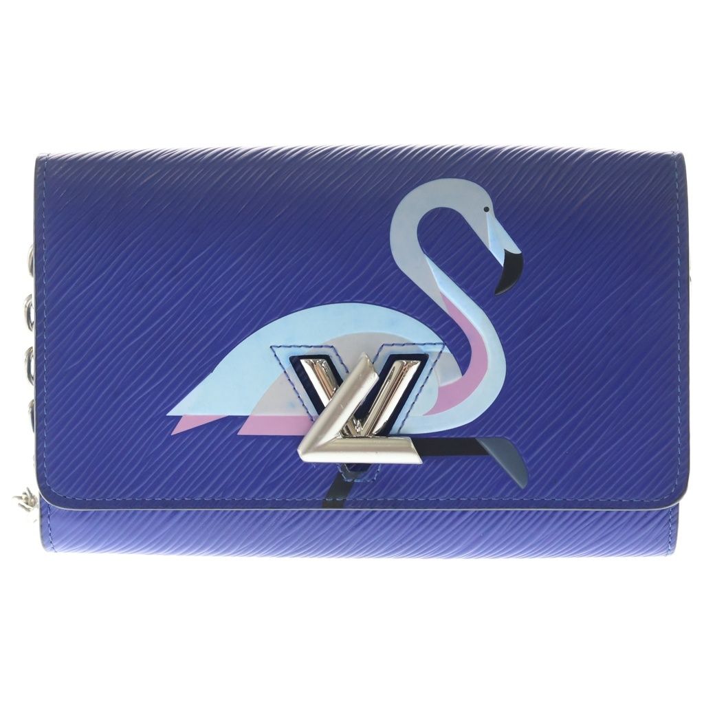 Louis Vuitton Epi Portefeuille Twist Chain Flamingo Leather Shoulder Bag Wallet
