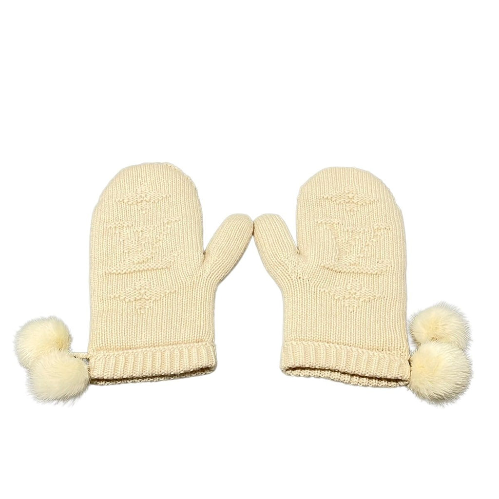 Louis Vuitton Gloves 23 Ivory Mittens Cashmere — view 2