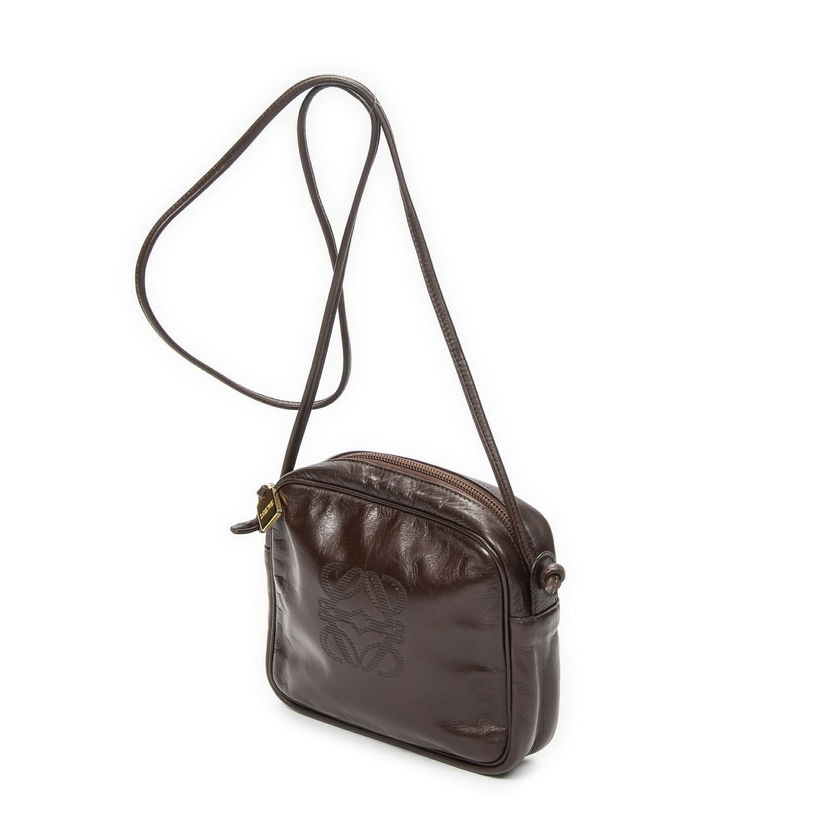 Loewevintage Anagram Crossbody Brown Calfskin Leather — view 2