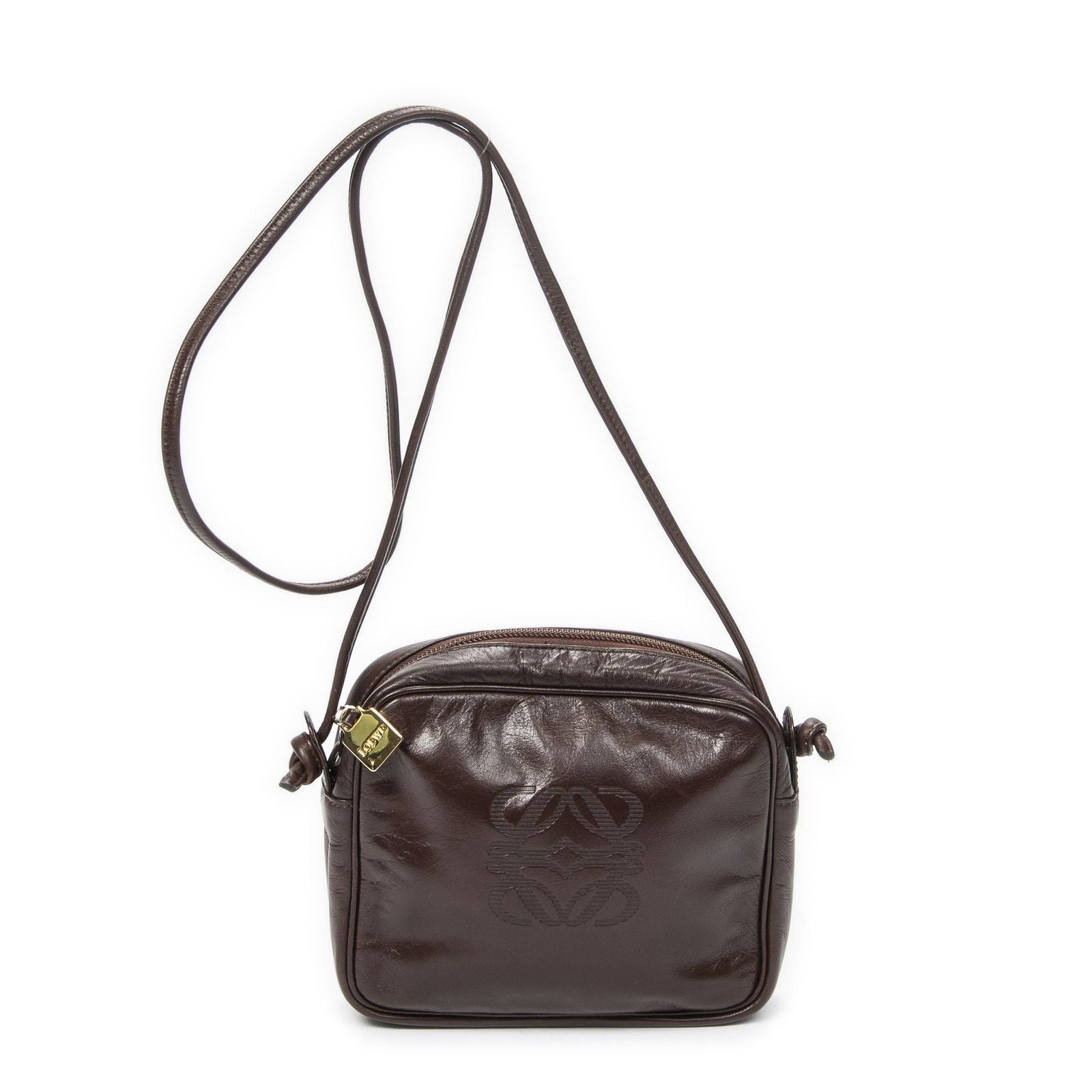 Loewevintage Anagram Crossbody Brown Calfskin Leather