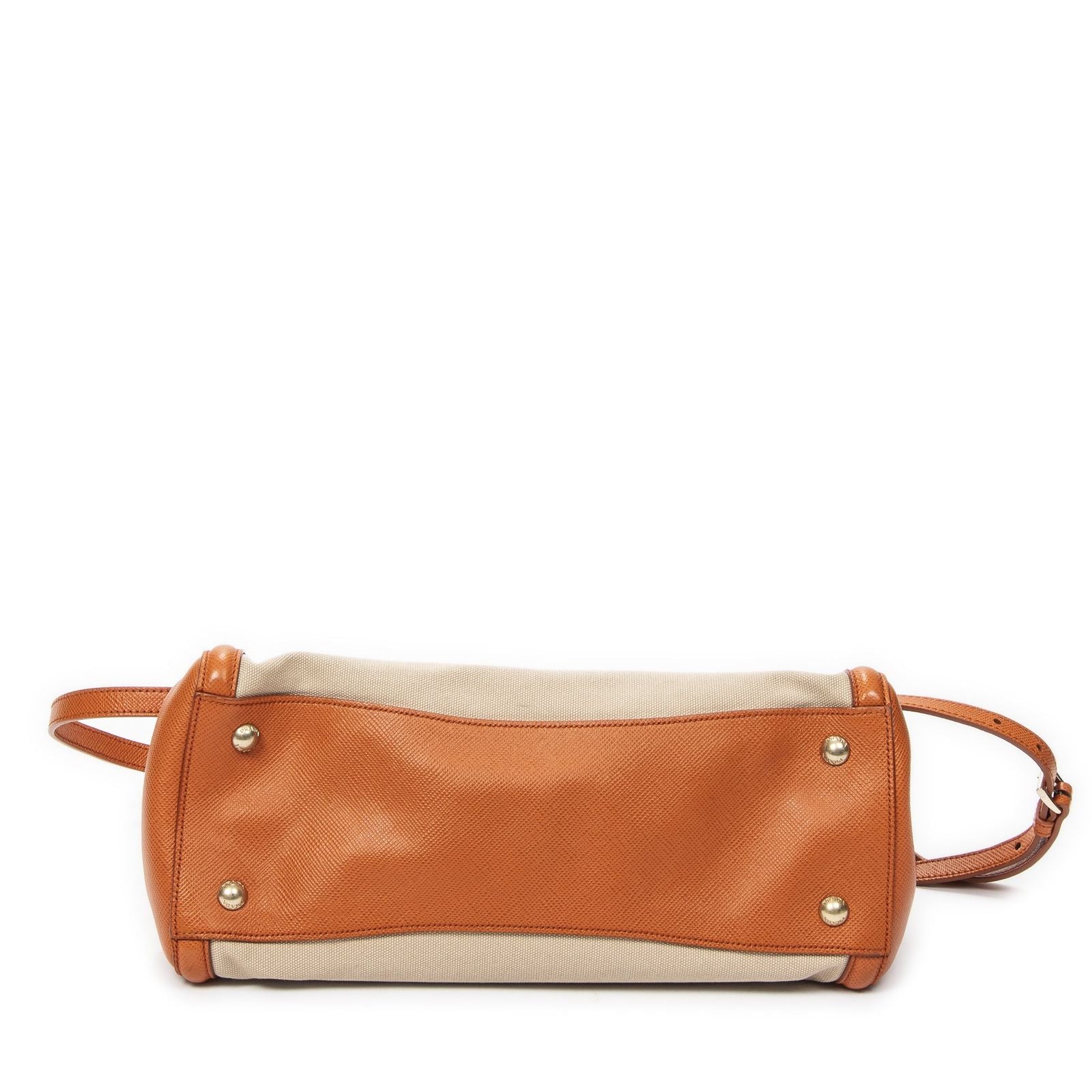 Prada Medium Top Handle Tote Orange Beige Woven Canvas — view 6
