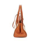 Prada Medium Top Handle Tote Orange Beige Woven Canvas — view 3