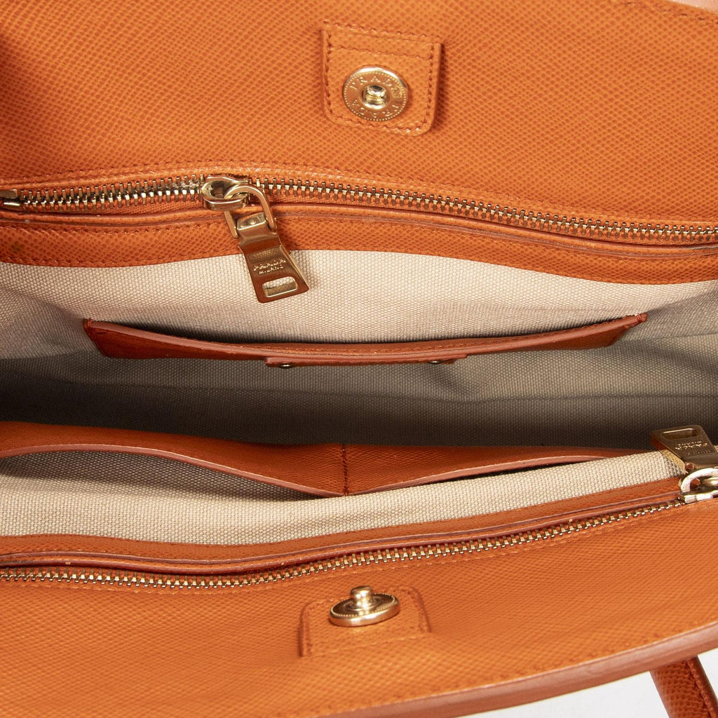 Prada Medium Top Handle Tote Orange Beige Woven Canvas — view 9