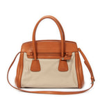 Prada Medium Top Handle Tote Orange Beige Woven Canvas — view 5