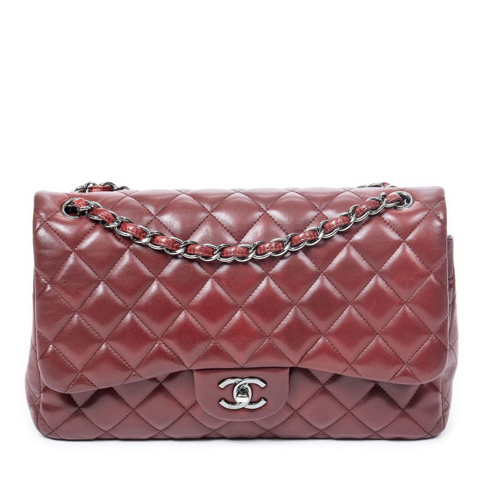 Chanel Maxi Quilted Double Flap Red Lambskin Leather