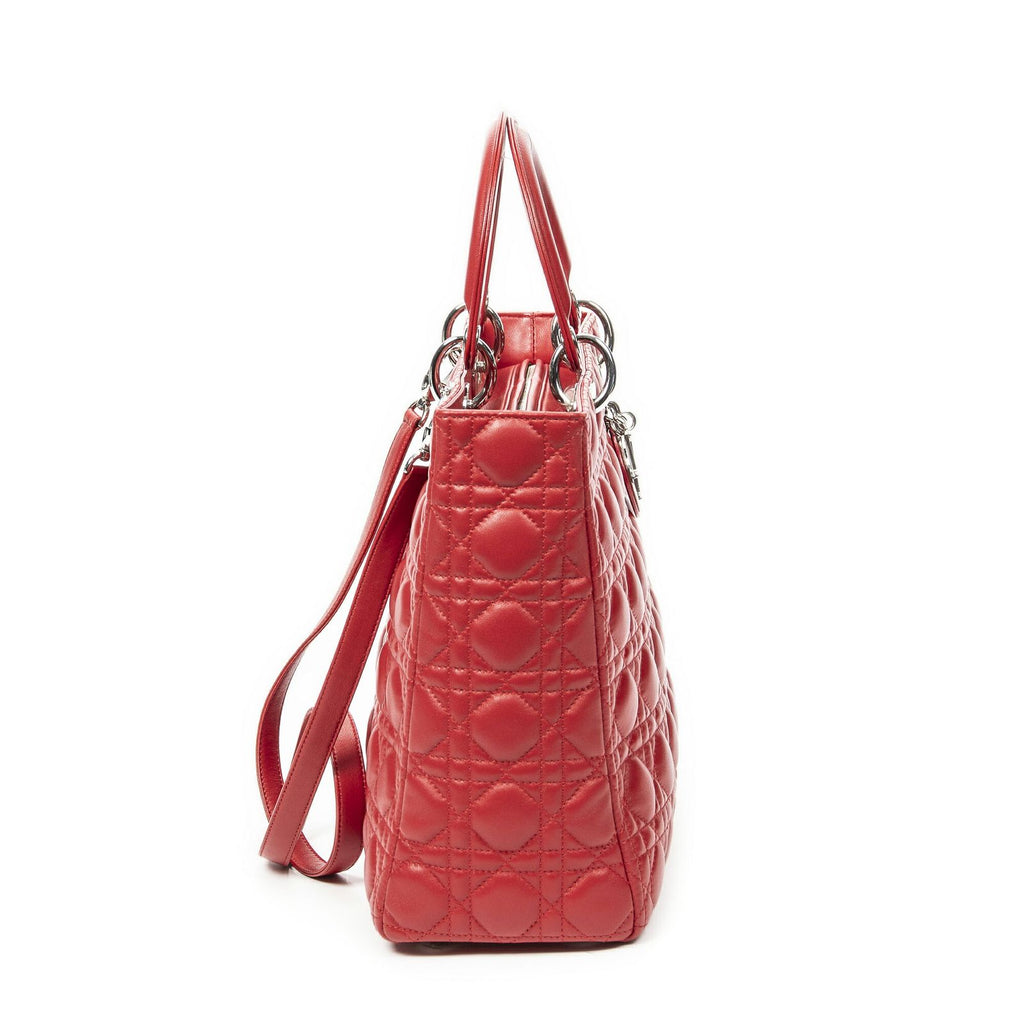 Dior Large Lady Dior Zip Red Canada Lambskin Leather Handbag — view 4