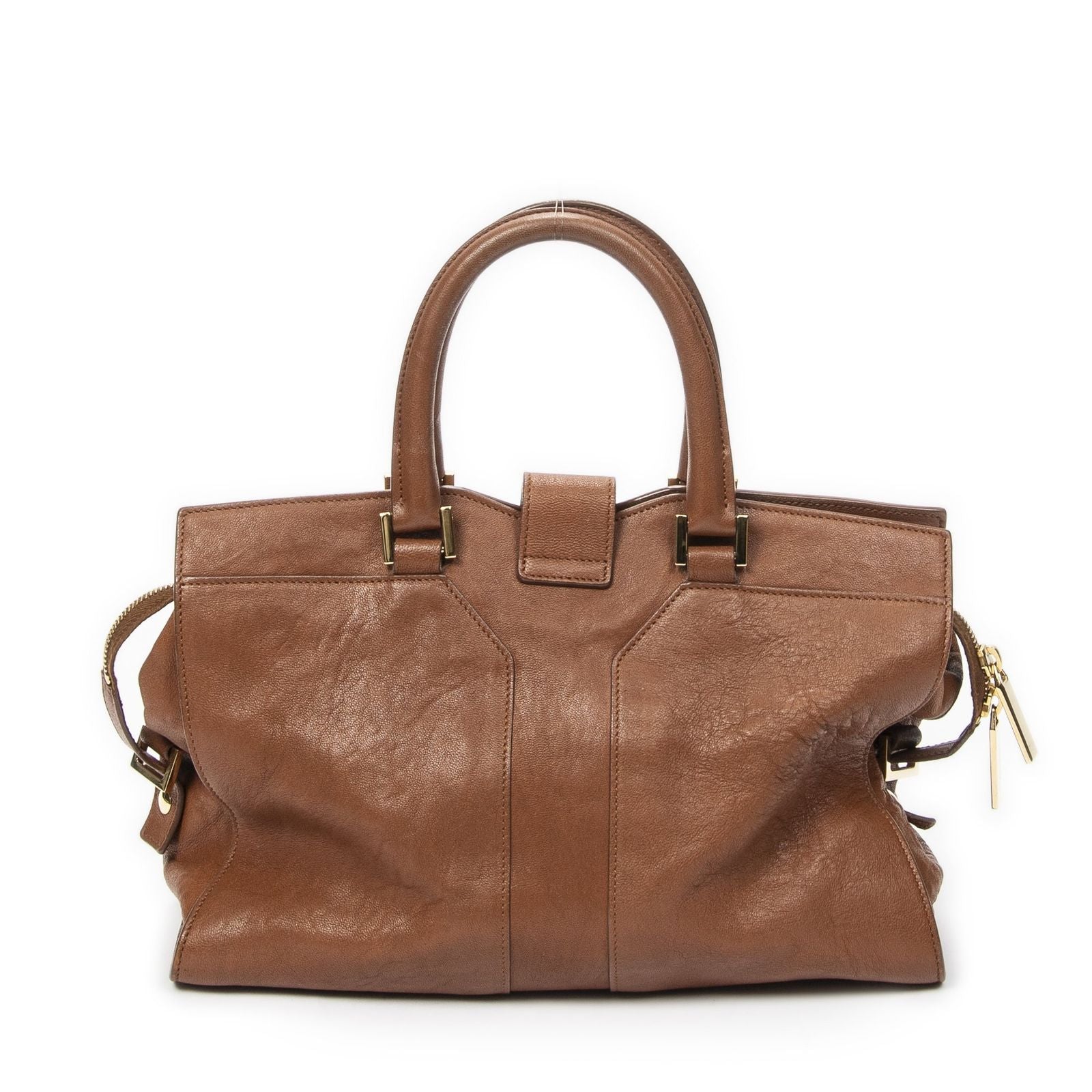 Saint Laurent Small Classic Cabas Brown Calfskin Leather Handbag — view 5