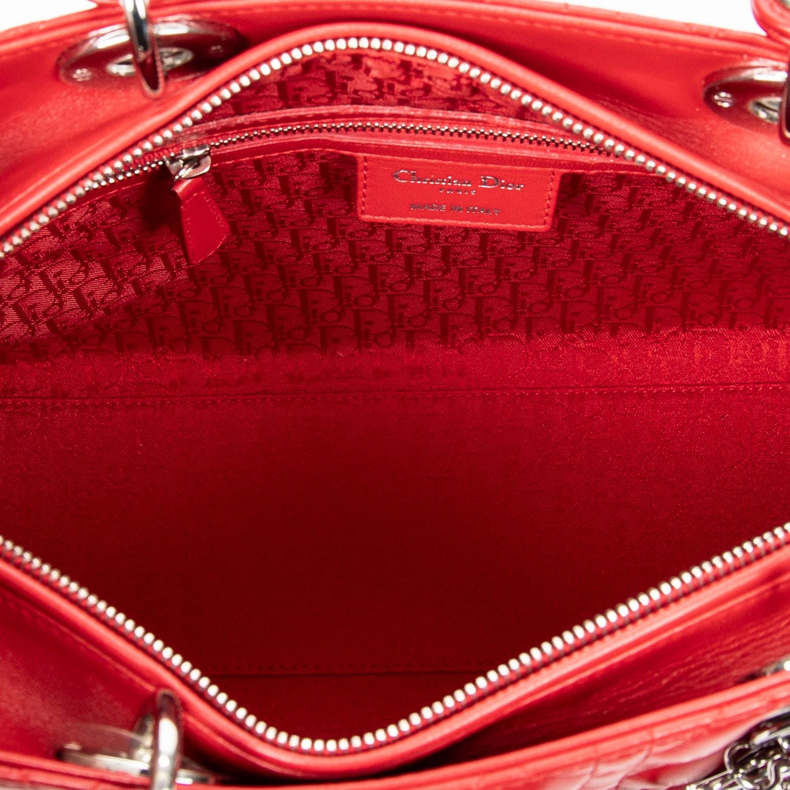 Dior Large Lady Dior Zip Red Canada Lambskin Leather Handbag — view 9