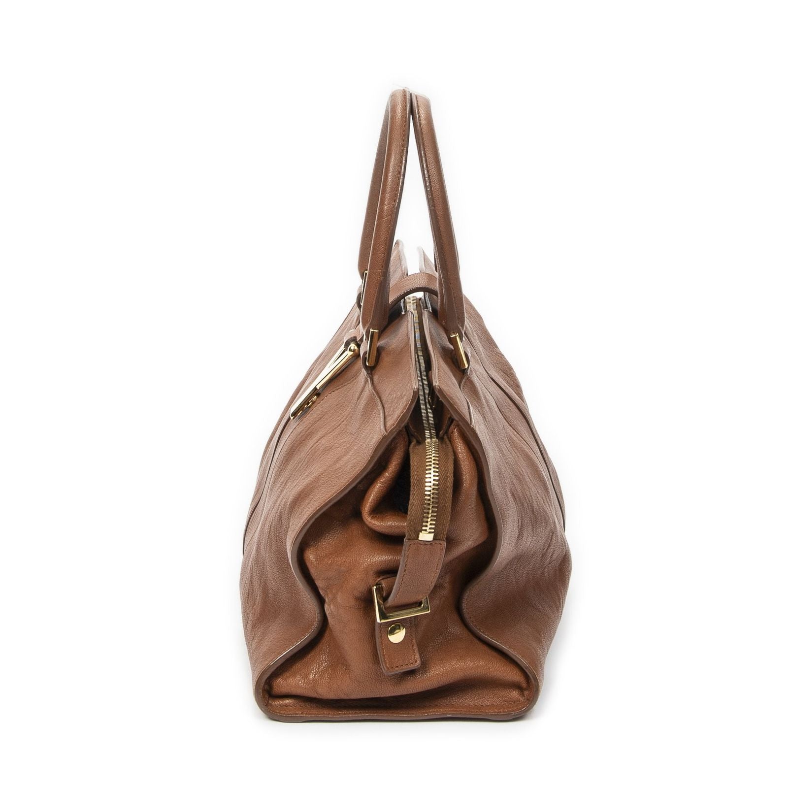 Saint Laurent Small Classic Cabas Brown Calfskin Leather Handbag — view 3