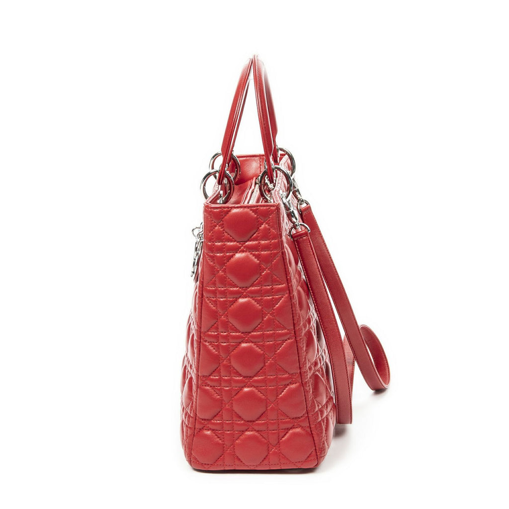 Dior Large Lady Dior Zip Red Canada Lambskin Leather Handbag — view 3