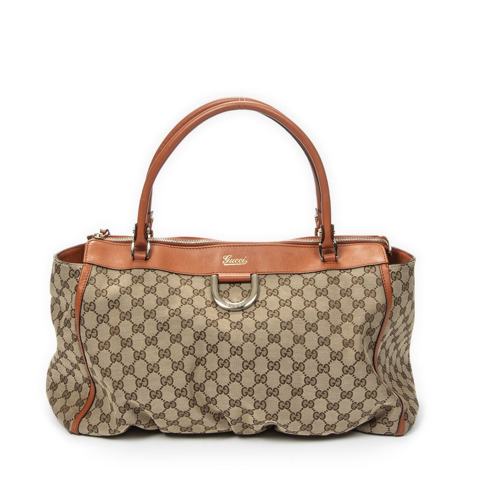 Gucci Abbey D-ring Zip Tote Beige GG Canvas