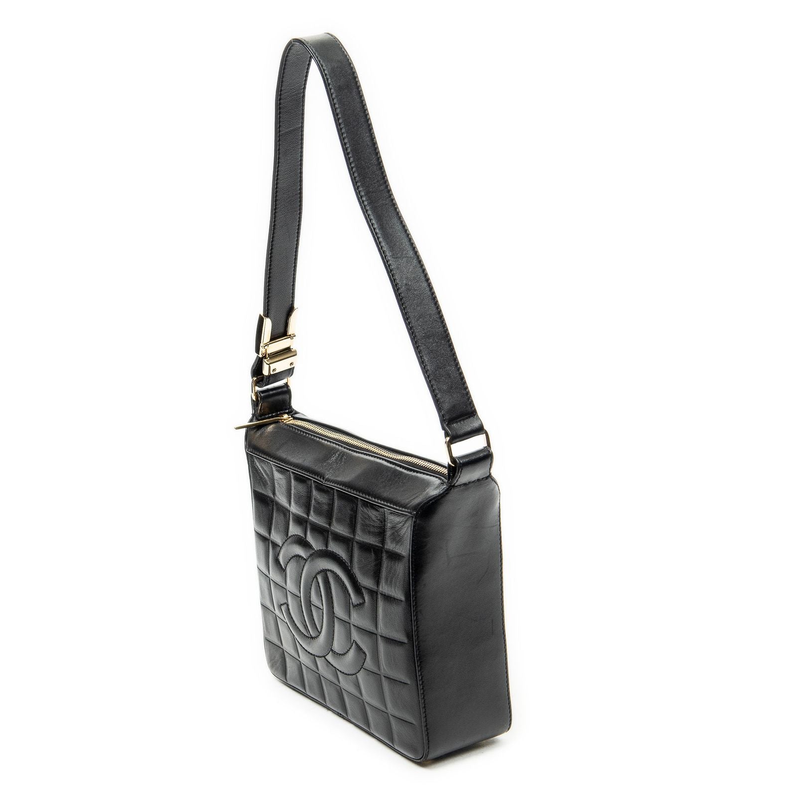 Chanel CC Square Zip Hobo Black Quilted Caviar Leather — view 2