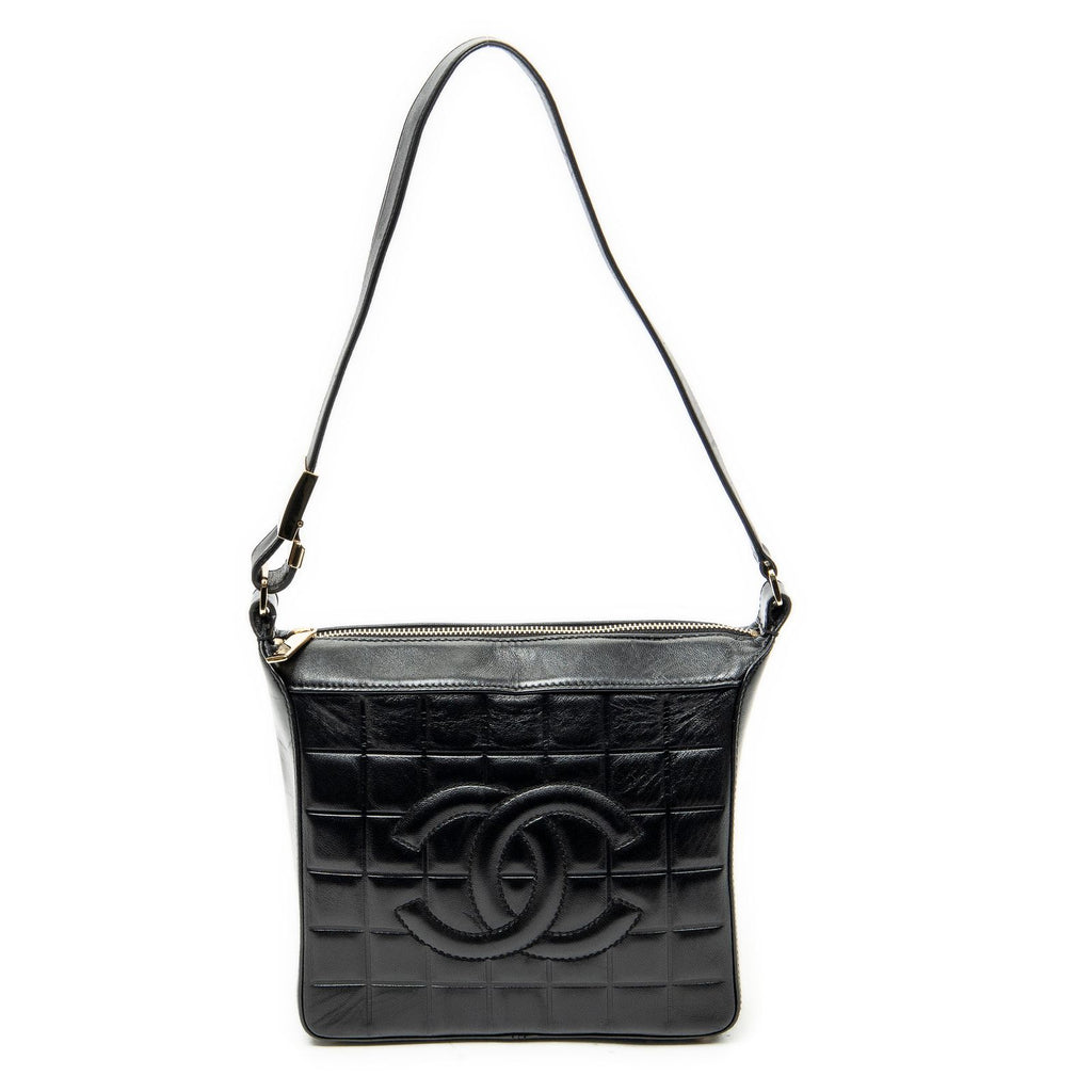 Chanel CC Square Zip Hobo Black Quilted Caviar Leather