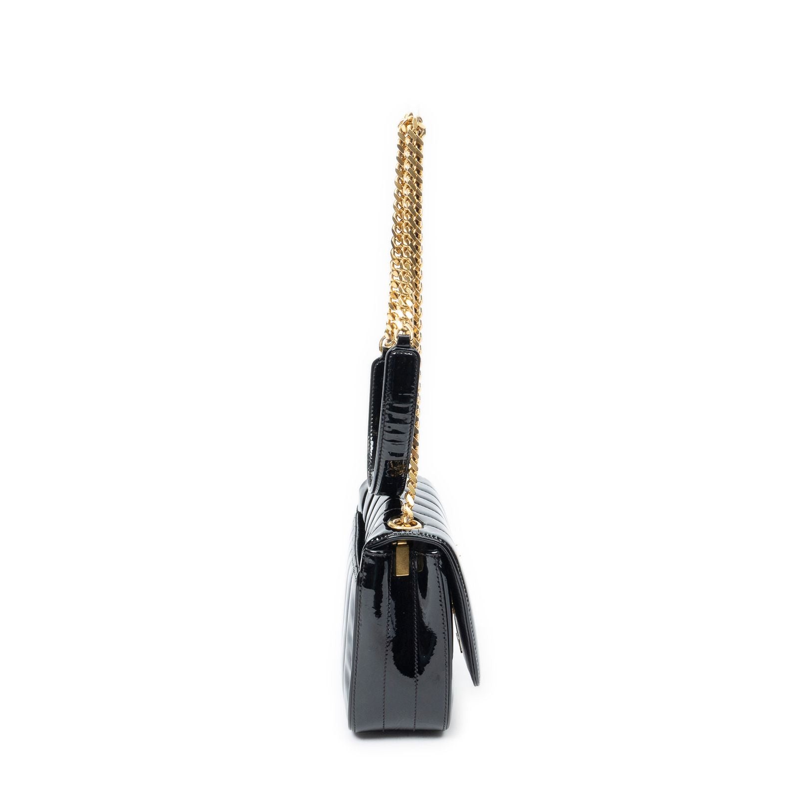 Saint Laurent Small Vicky Chain Crossbody Black Matelasse Wrinkled Patent — view 4