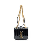 Saint Laurent Small Vicky Chain Crossbody Black Matelasse Wrinkled Patent