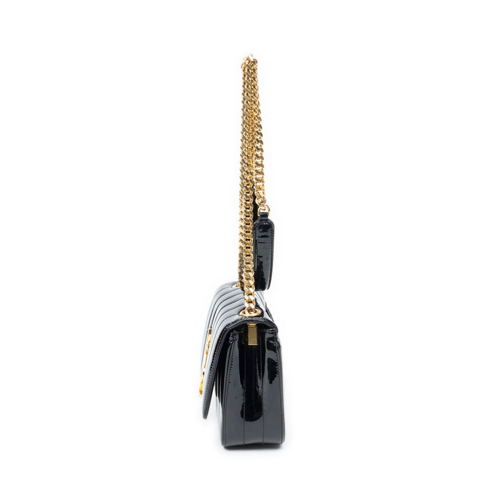 Saint Laurent Small Vicky Chain Crossbody Black Matelasse Wrinkled Patent — view 3
