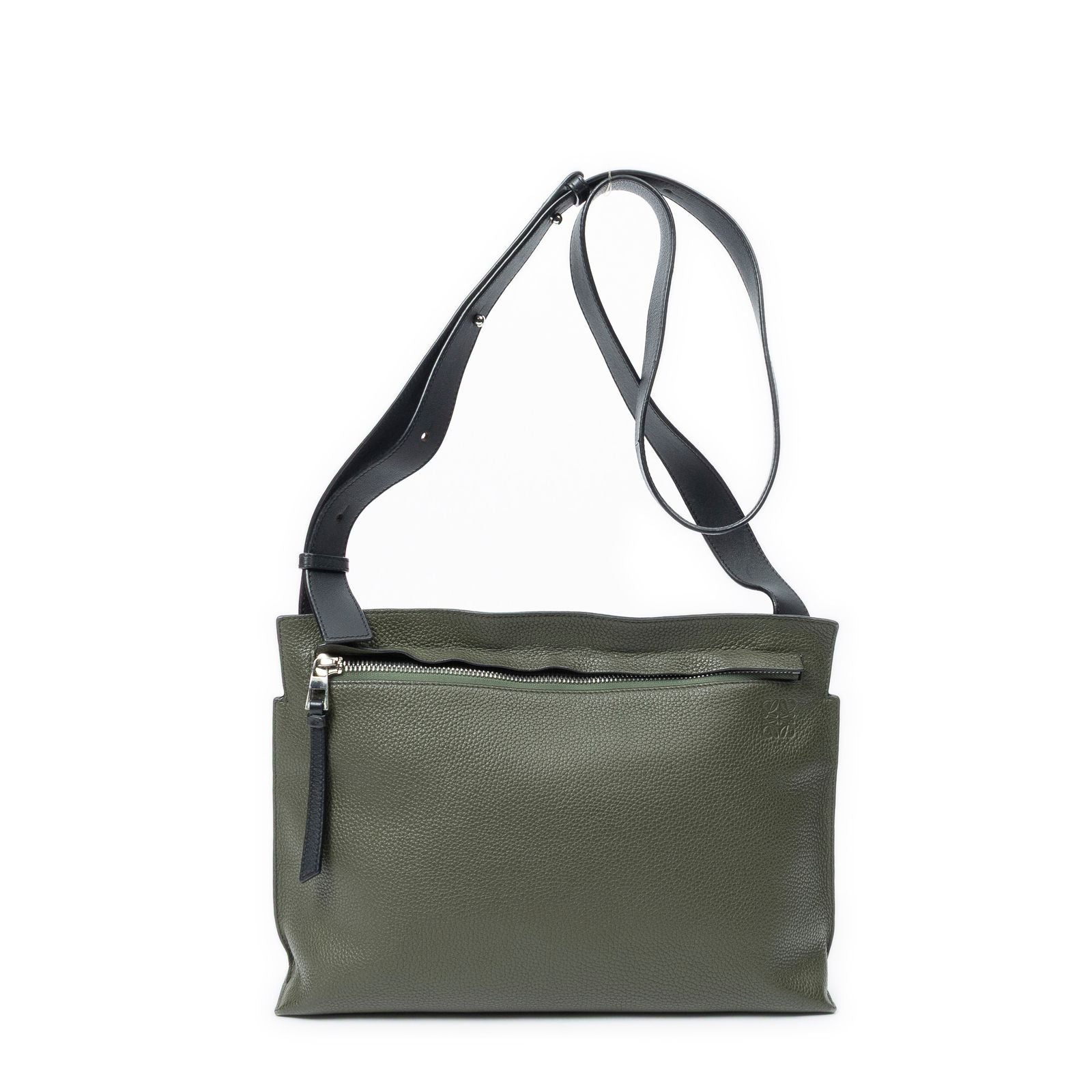 Loewet Messenger Green Black Grain Calf Skin Leather