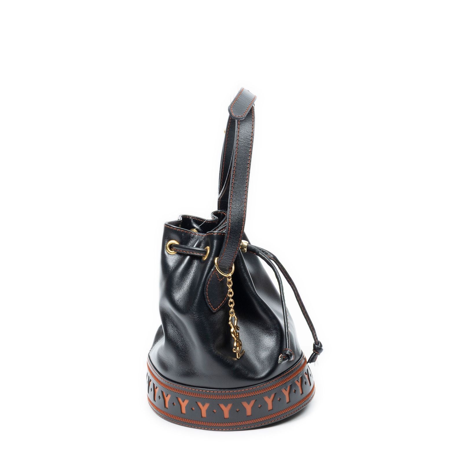 Saint Laurent Cutout Bucket Crossbody Black Brown Leather — view 4