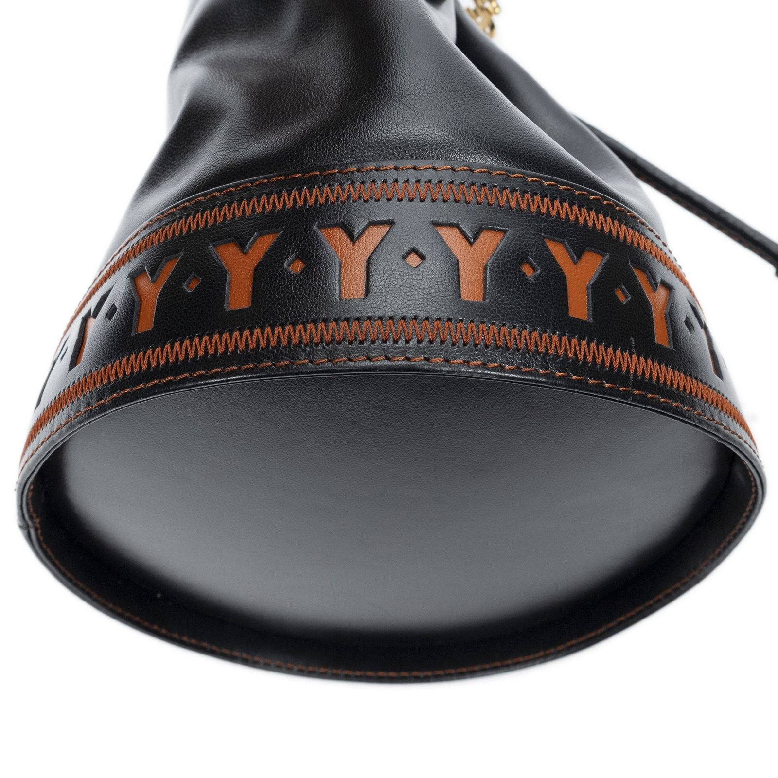 Saint Laurent Cutout Bucket Crossbody Black Brown Leather — view 8