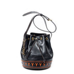 Saint Laurent Cutout Bucket Crossbody Black Brown Leather