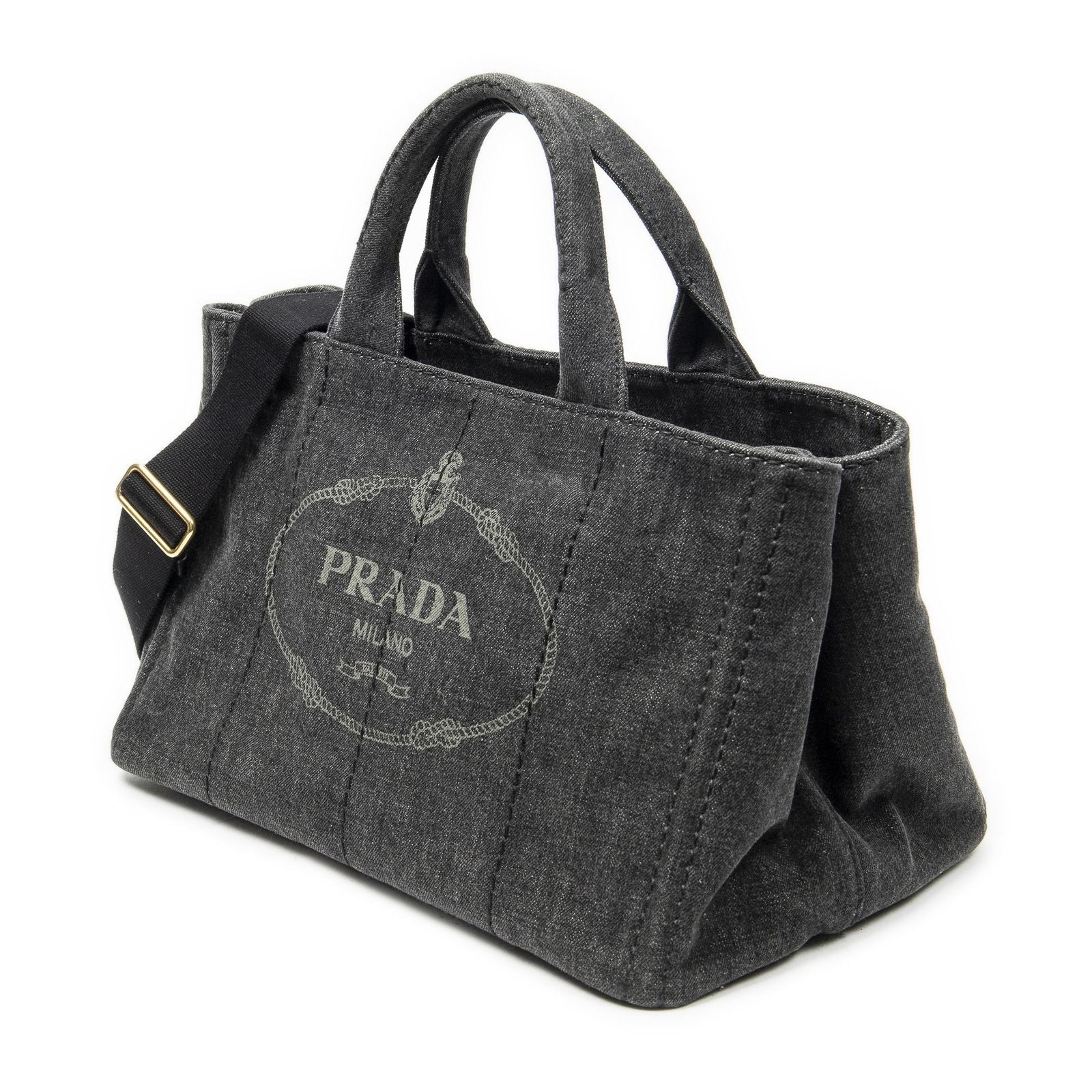Prada Canapa Tote Gray Denim Canvas — view 2