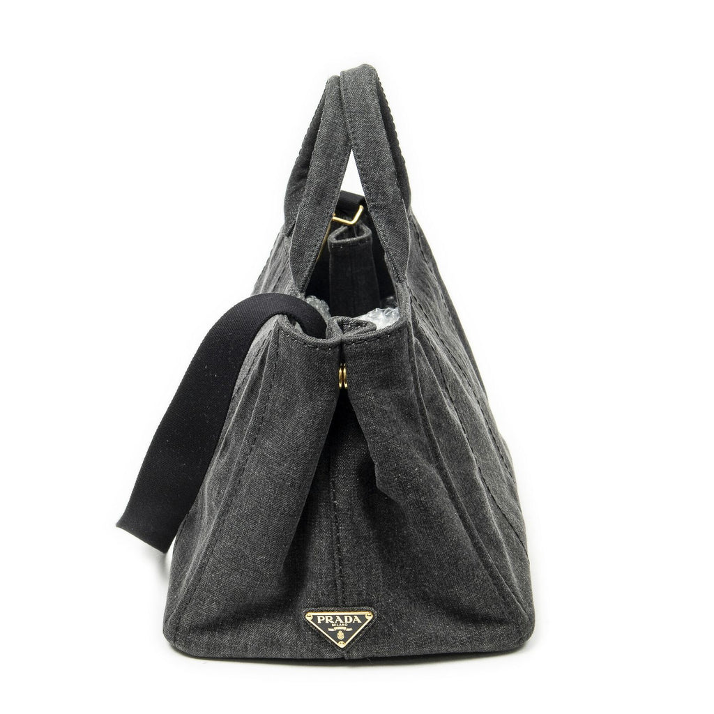 Prada Canapa Tote Gray Denim Canvas — view 4