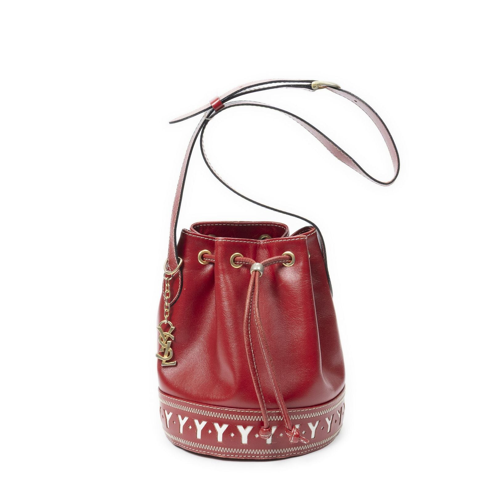 Saint Laurent Cutout Bucket Crossbody Red Leather