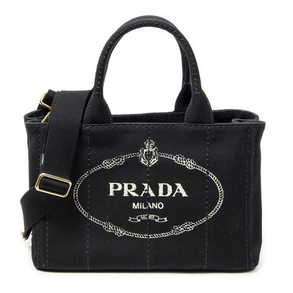 Prada Canapa Small Tote Black Canvas