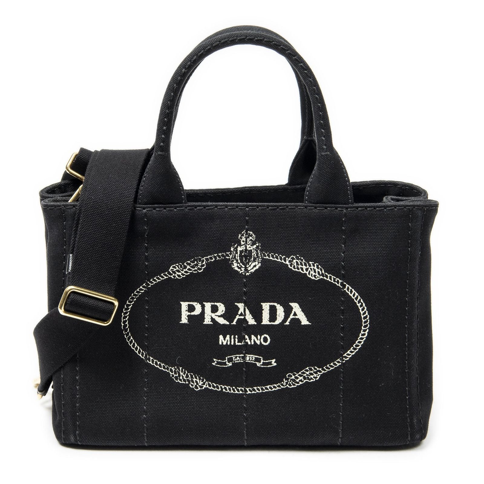 Prada Canapa Small Tote Black Canvas