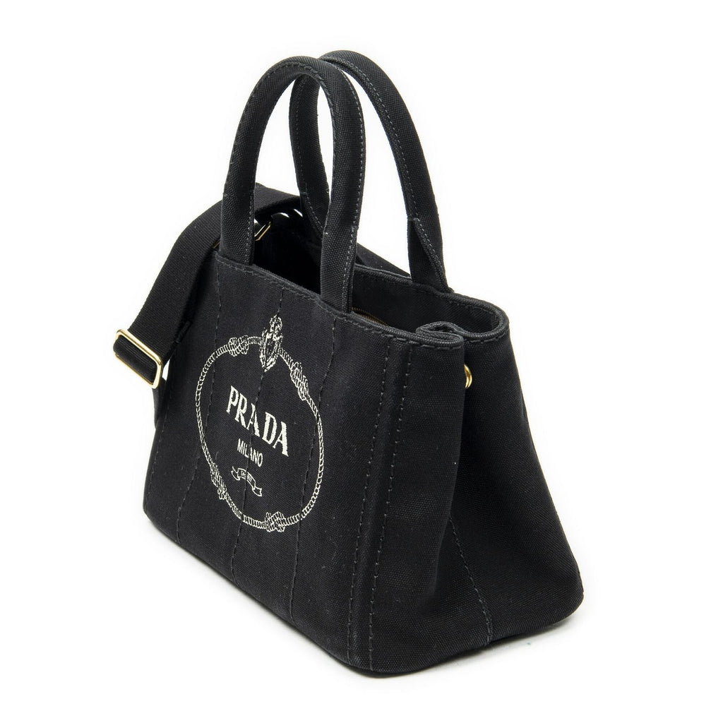 Prada Canapa Small Tote Black Canvas — view 2