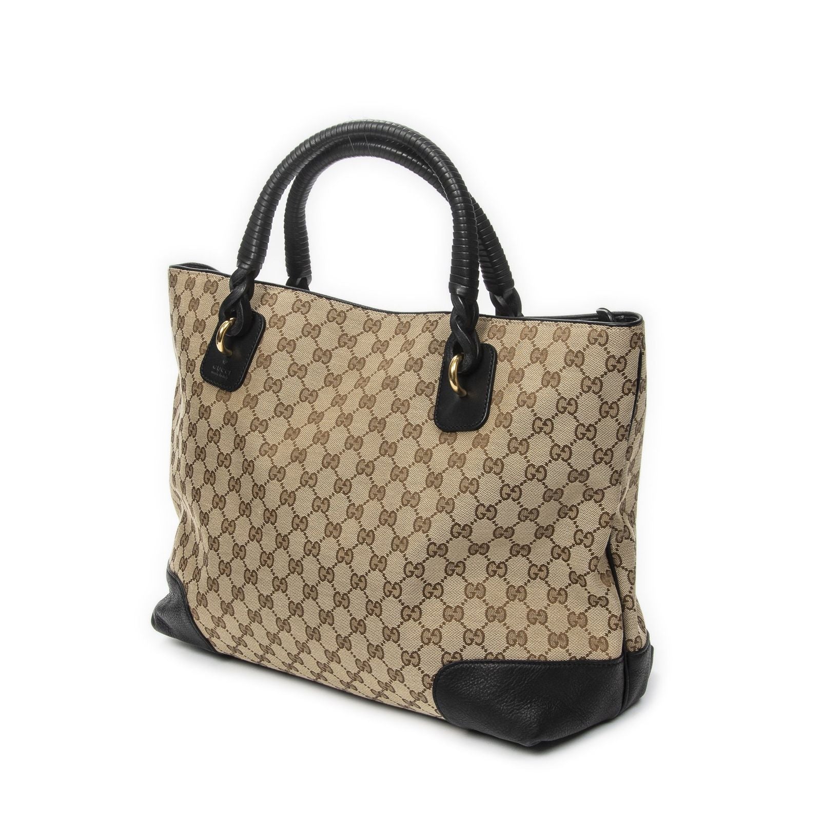 Gucci Large Twisted Handle Zip Tote Beige Black GG Canvas — view 2