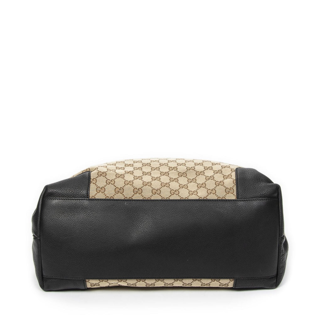 Gucci Large Twisted Handle Zip Tote Beige Black GG Canvas — view 6