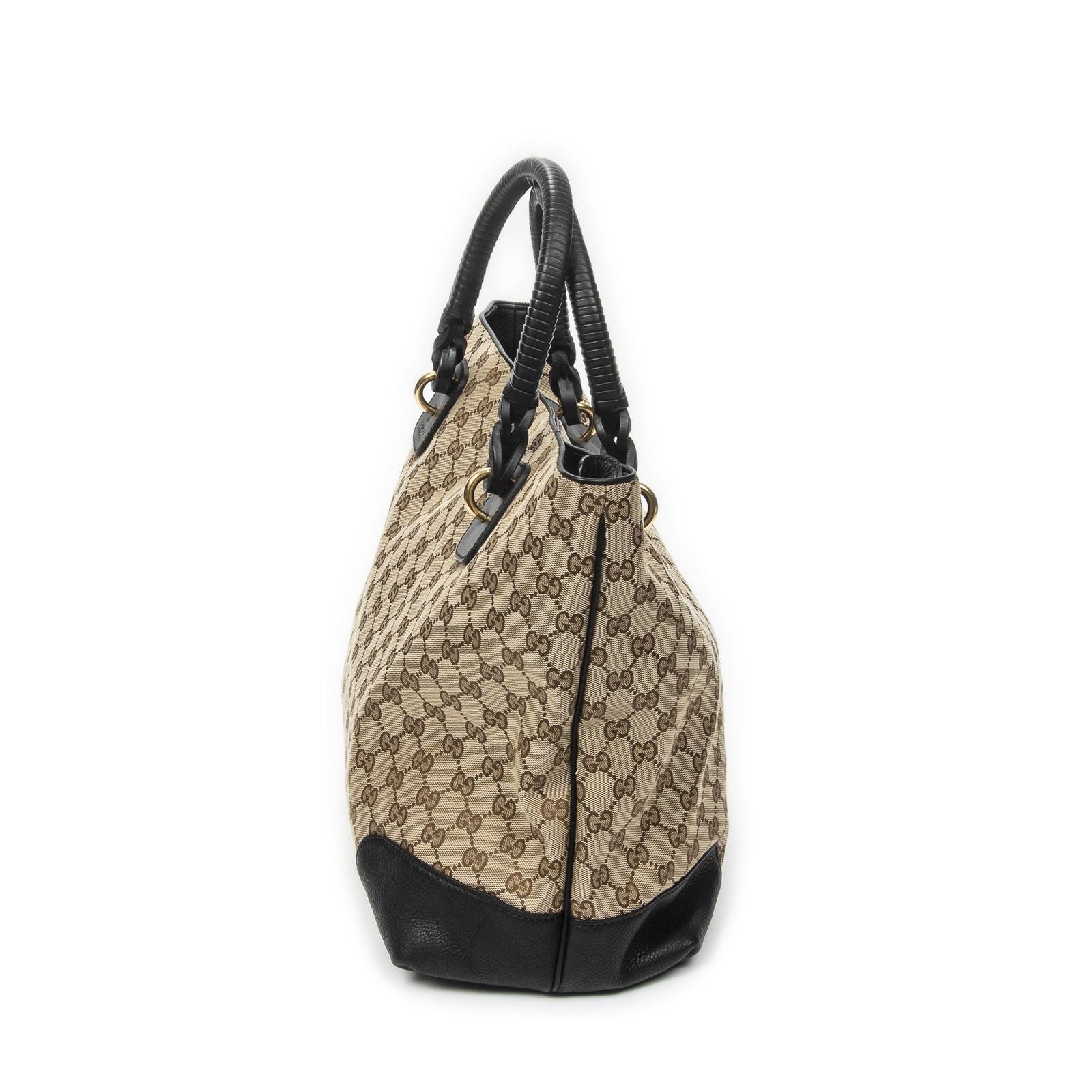 Gucci Large Twisted Handle Zip Tote Beige Black GG Canvas — view 3