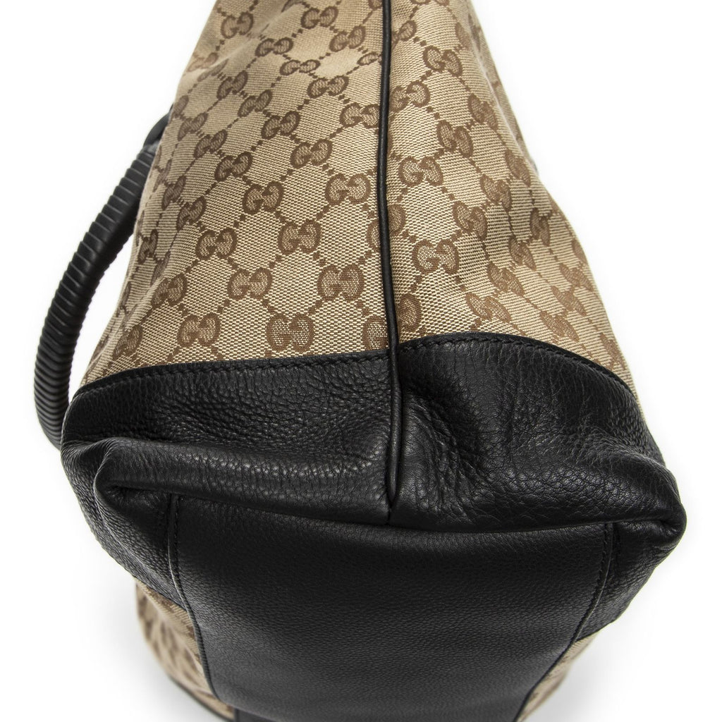 Gucci Large Twisted Handle Zip Tote Beige Black GG Canvas — view 8