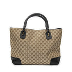Gucci Large Twisted Handle Zip Tote Beige Black GG Canvas