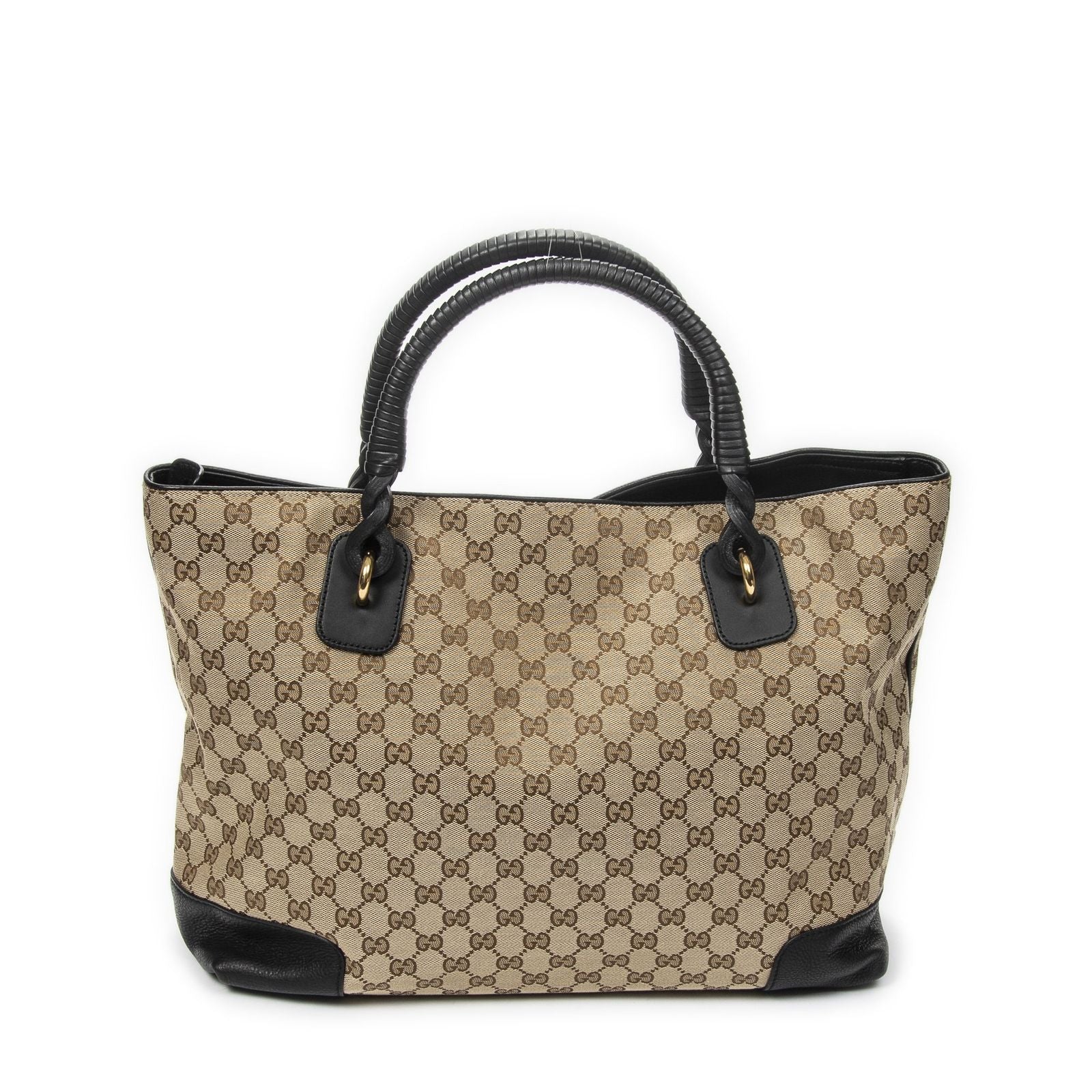 Gucci Large Twisted Handle Zip Tote Beige Black GG Canvas — view 5