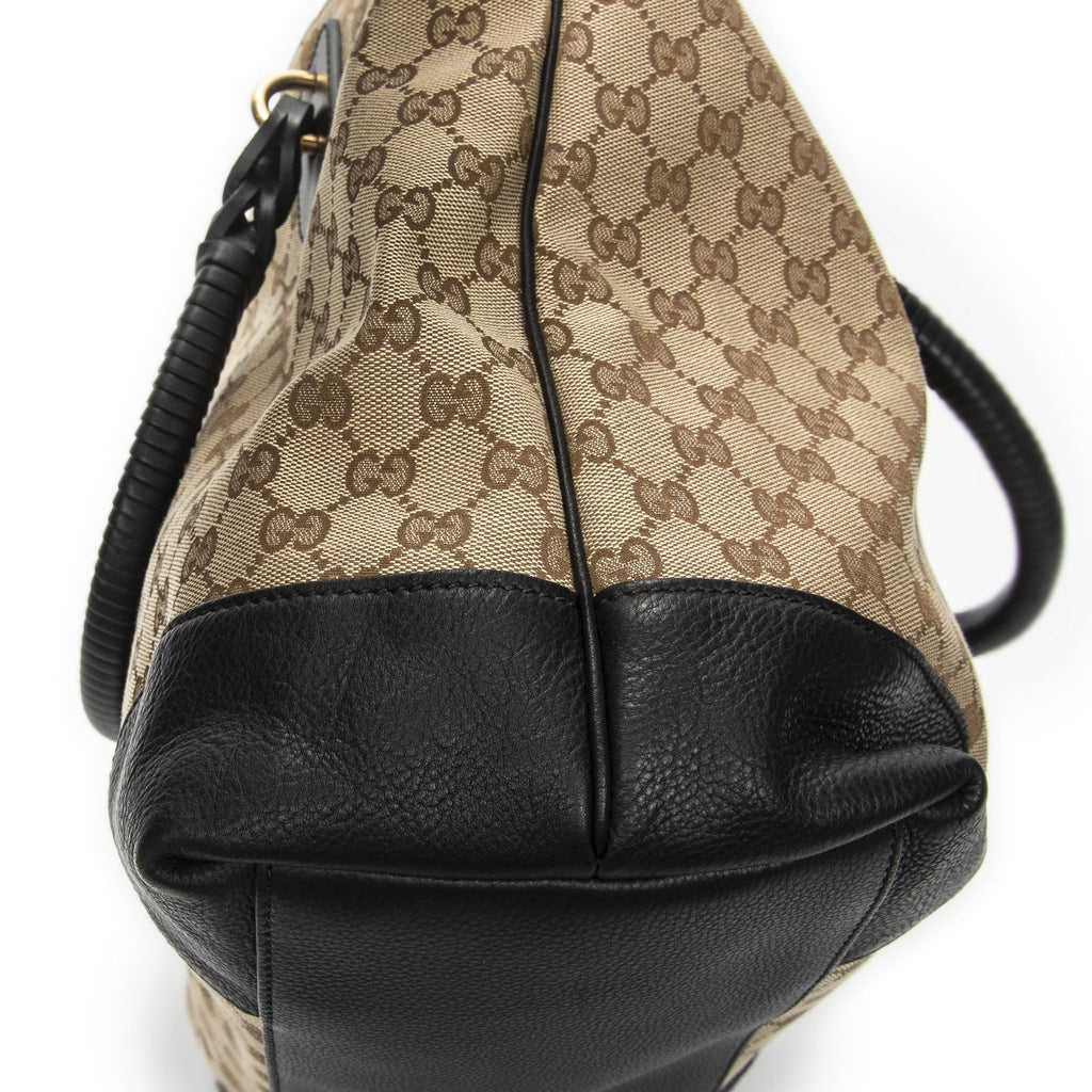 Gucci Large Twisted Handle Zip Tote Beige Black GG Canvas — view 7
