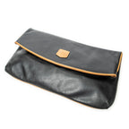 Celine Macadam Flap Clutch Black Brown Calfskin Leather