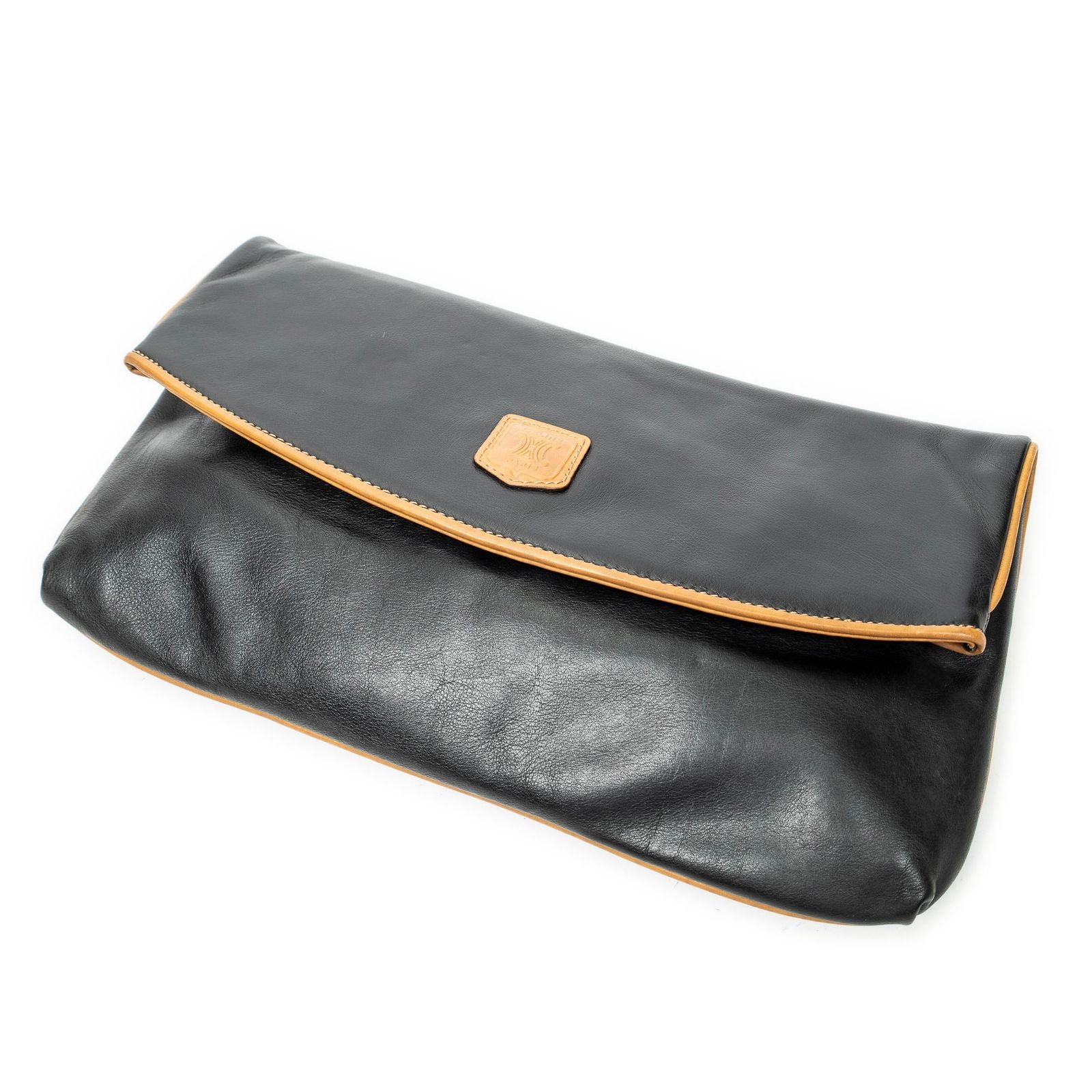 Celine Macadam Flap Clutch Black Brown Calfskin Leather