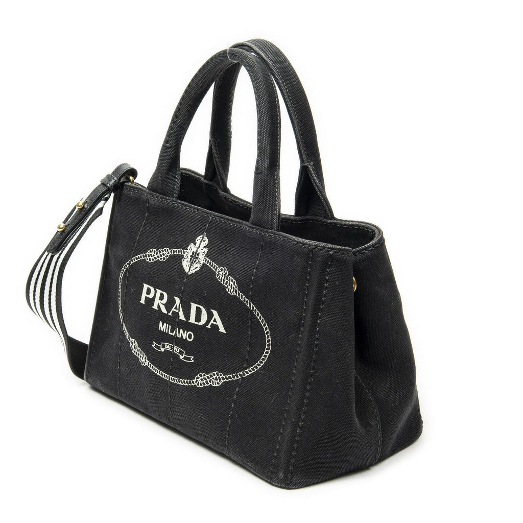 Prada Canapa Small Tote Black Canvas — view 2