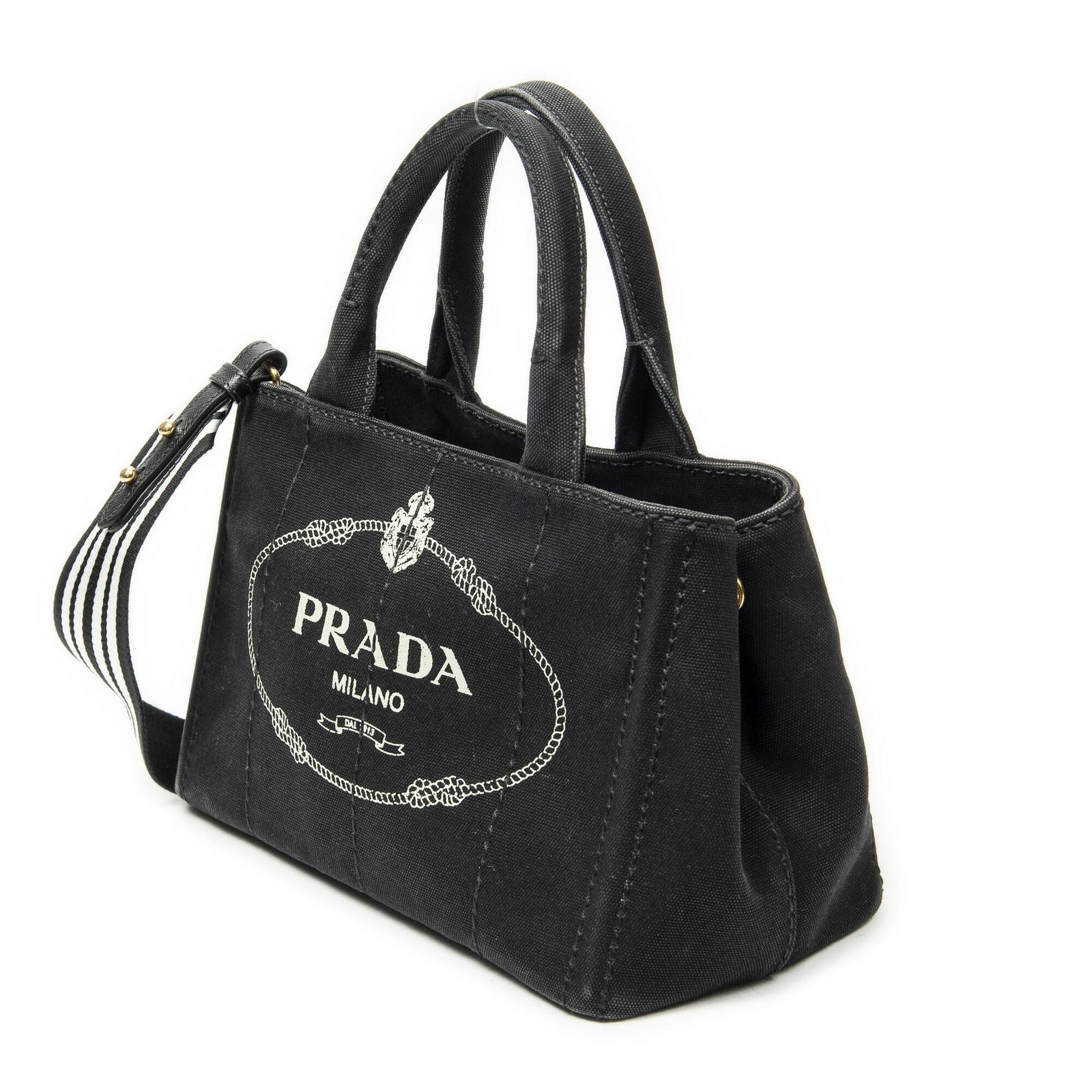 Prada Canapa Small Tote Black Canvas — view 2