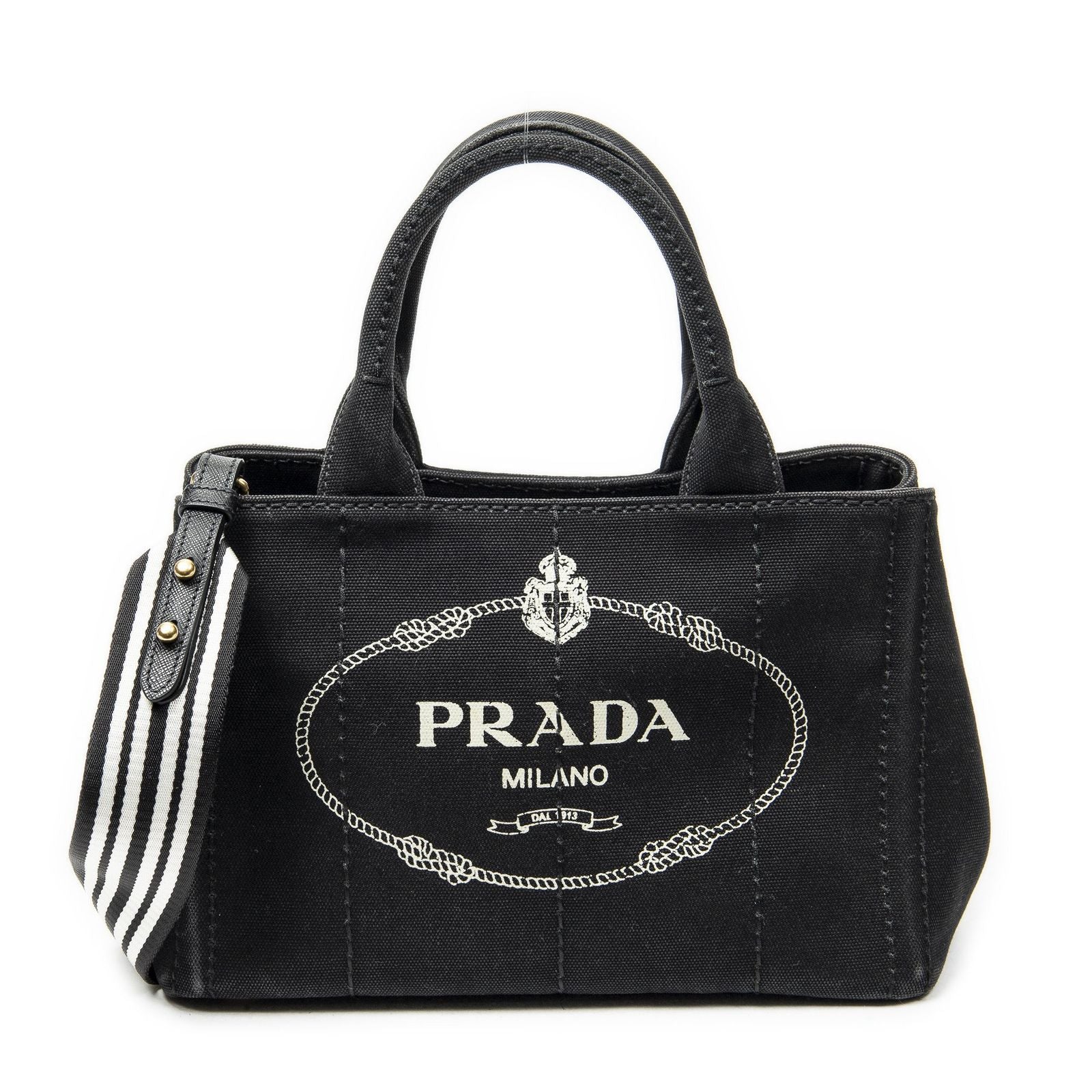Prada Canapa Small Tote Black Canvas